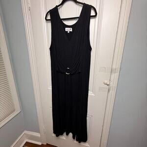 Black Stretchy Maxi Dress Womens 2X Casual Sleeveless V Neck Beachy Long